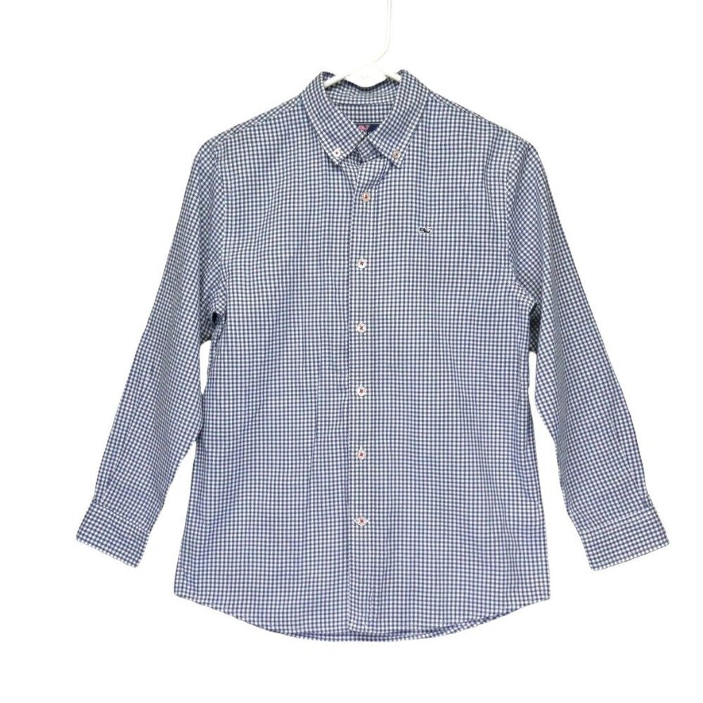 Vineyard Vines Whale Shirt Boys M 12-14 Checkered Long‎ Sleeve Button Down Youth